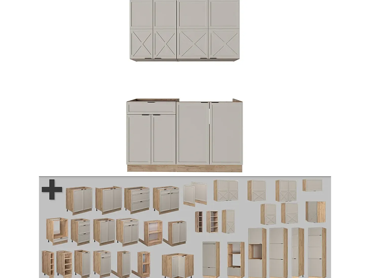 Cocina para solteros gris/beige/roble dorado 140x46x81.6 fame-line