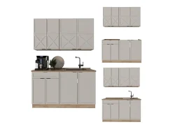 Cocina para solteros gris/beige/roble dorado 140x46x81.6 fame-line