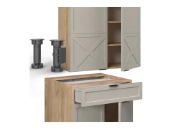 Cocina para solteros gris/beige/roble dorado 140x46x81.6 fame-line