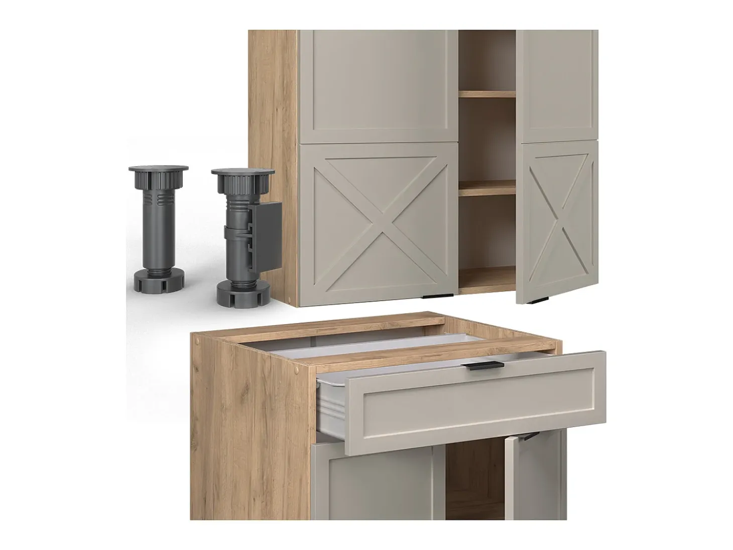 Cocina para solteros gris/beige/roble dorado 140x46x81.6 fame-line