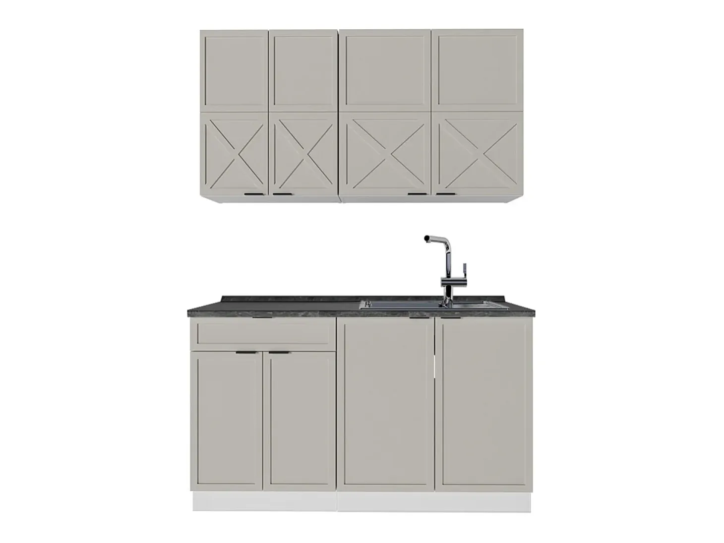 Cocina para solteros gris/beige/blanco 140x60x81.6 fame-line