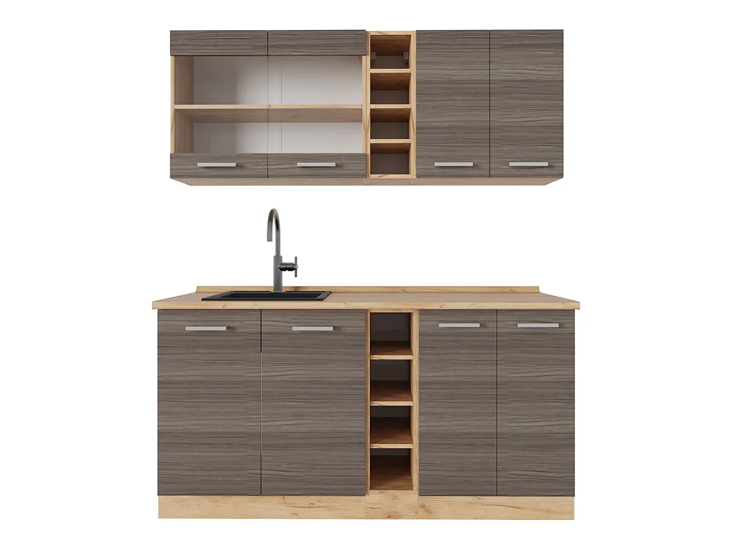 Cocina para solteros gris noble/roble dorado 160x46x81.6 r-line