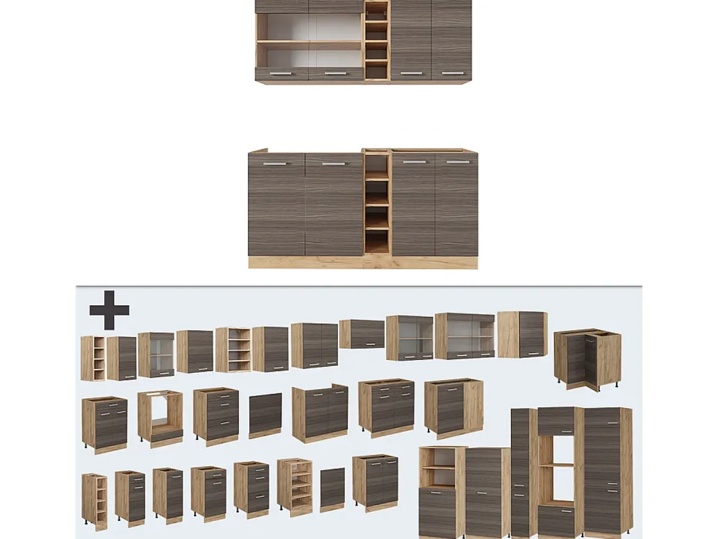 Cocina para solteros gris noble/roble dorado 160x46x81.6 r-line