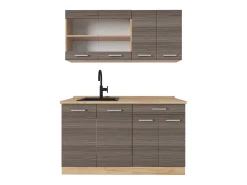 Cocina para solteros gris noble/roble dorado 140x46x81.6 r-line