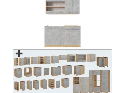 Cocina para solteros hormigón/roble dorado 140x46x81.6 r-line