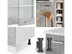 Cocina para solteros hormigón/blanco 160x46x81.6 r-line