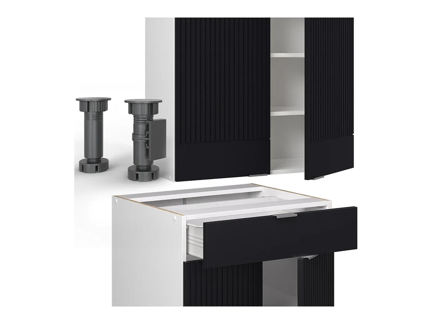 Cocina para solteros negro a rayas/blanco 140x46x81.6 fame-line