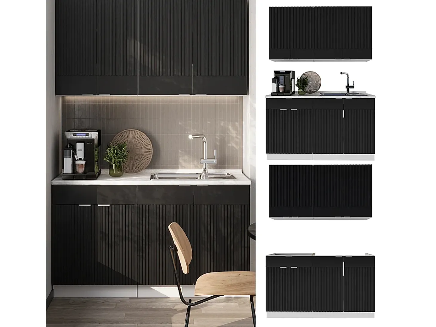 Cocina para solteros negro a rayas/blanco 140x46x81.6 fame-line