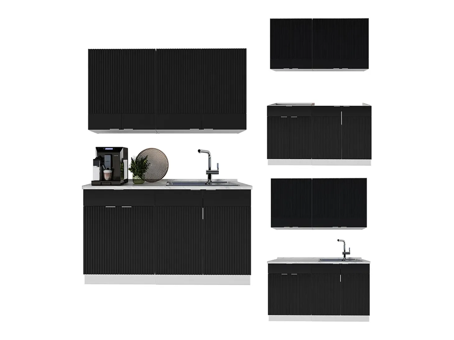Cocina para solteros negro a rayas/blanco 140x46x81.6 fame-line
