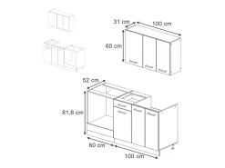 Cocina para solteros negro brillo/blanco 160x46x81.6 r-line