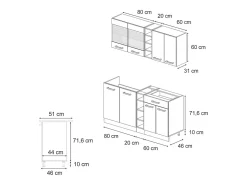 Cocina para solteros negro brillo/blanco 160x60x81.6 r-line