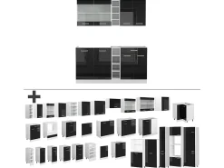 Cocina para solteros negro brillo/blanco 160x60x81.6 r-line