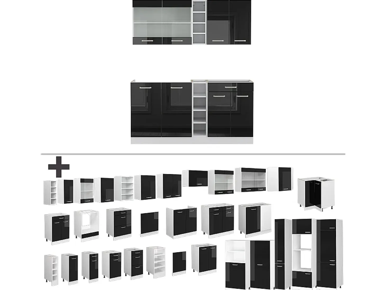 Cocina para solteros negro brillo/blanco 160x60x81.6 r-line