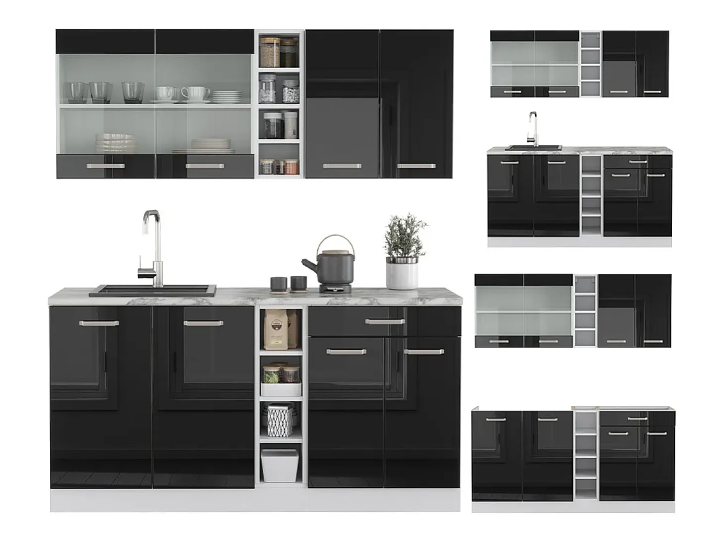 Cocina para solteros negro brillo/blanco 160x60x81.6 r-line