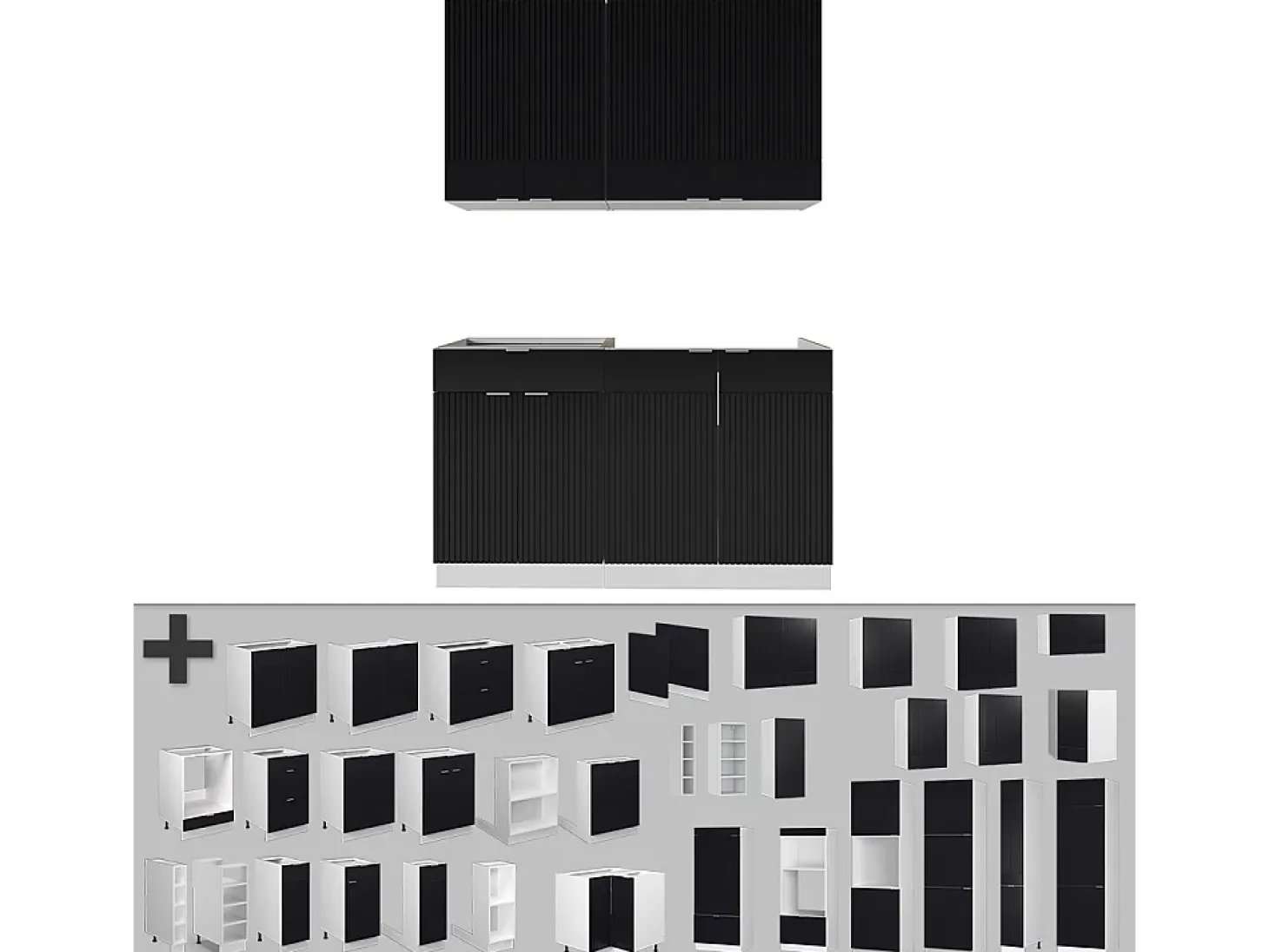 Cocina para solteros negro a rayas/blanco 140x60x81.6 fame-line