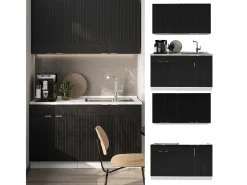 Cocina para solteros negro a rayas/blanco 140x60x81.6 fame-line
