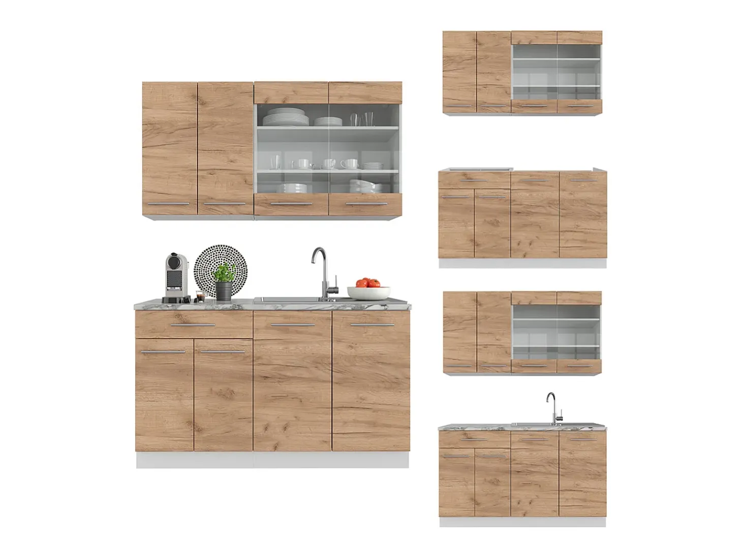 Cocina para solteros oro potencia roble/blanco 140x60x81.6 fame-line