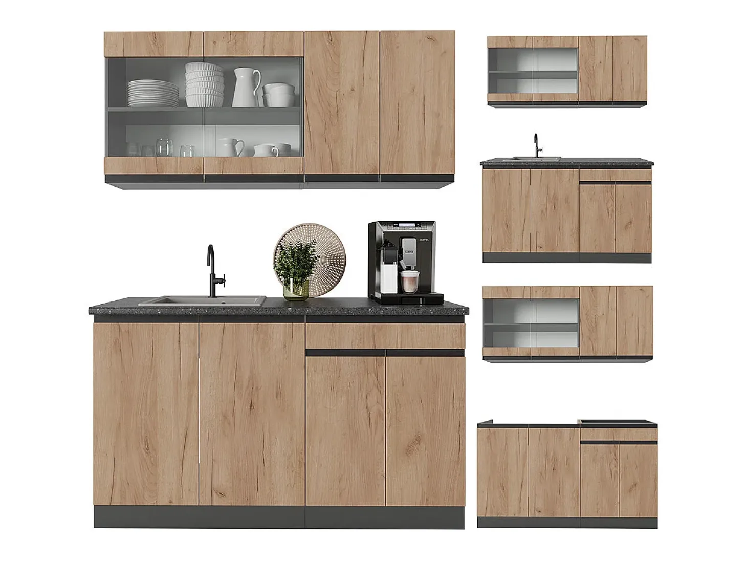 Cocina para solteros oro power roble/antracita 140x46x81.6 r-line