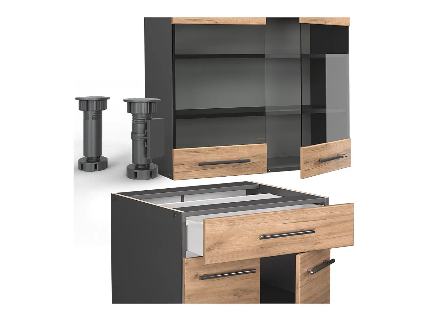 Cocina para solteros oro power roble/antracita 140x60x81.6 fame-line