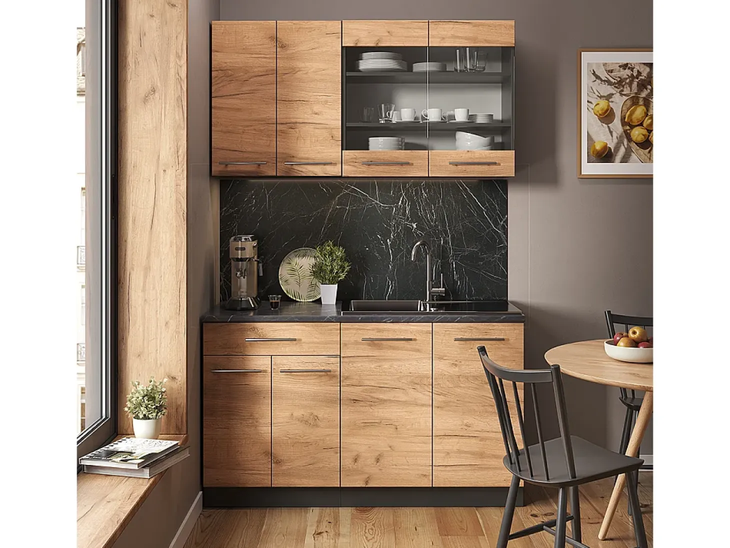 Cocina para solteros oro power roble/antracita 140x46x81.6 fame-line