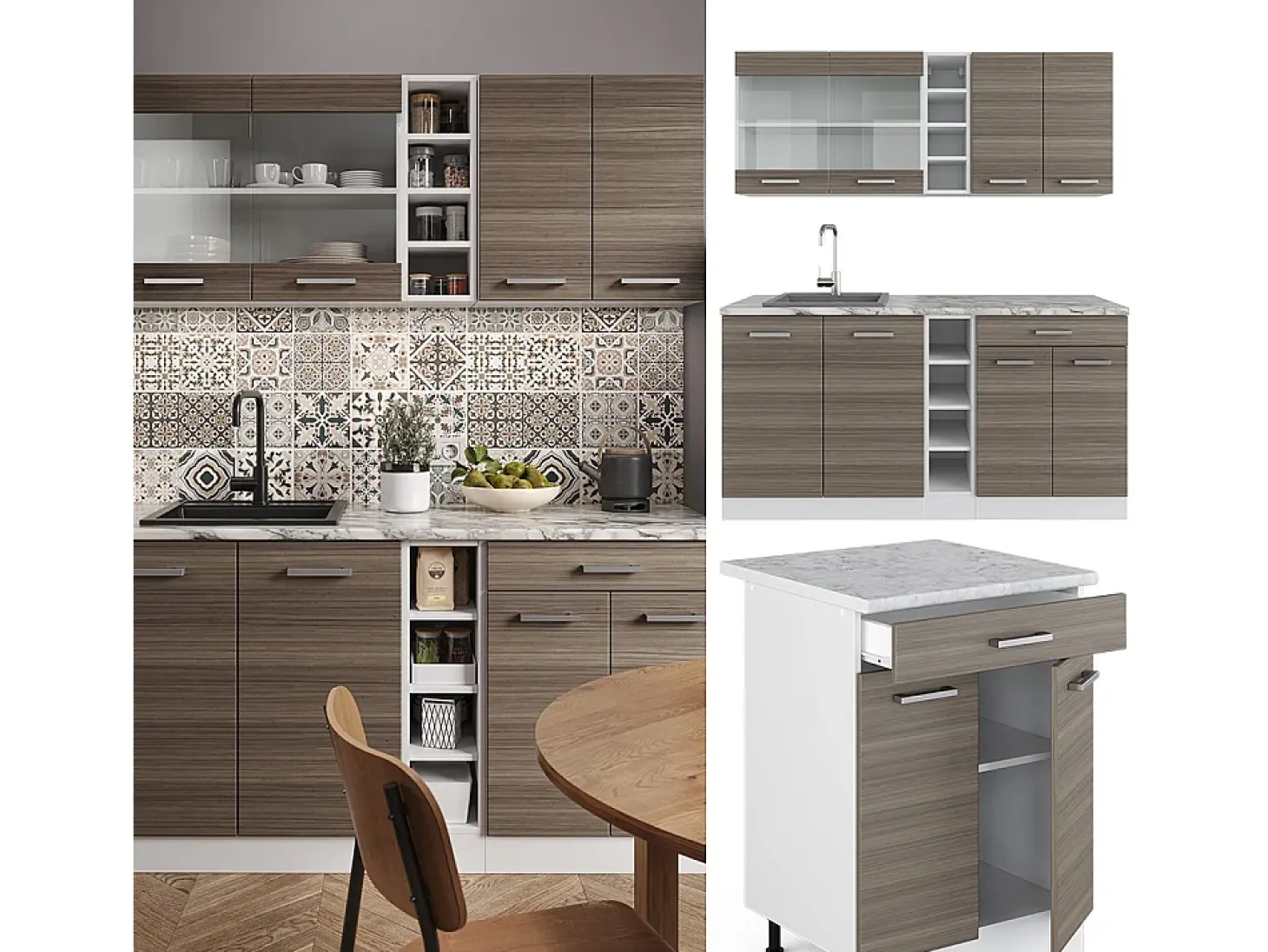 Cocina para solteros precioso gris/blanco 160x60x81.6 r-line