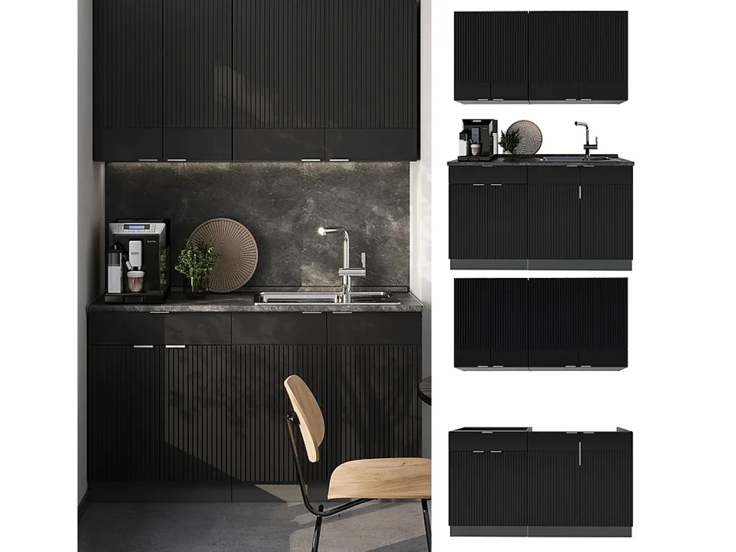Cocina para solteros rayas negras/antracita 140x60x81.6 fame-line