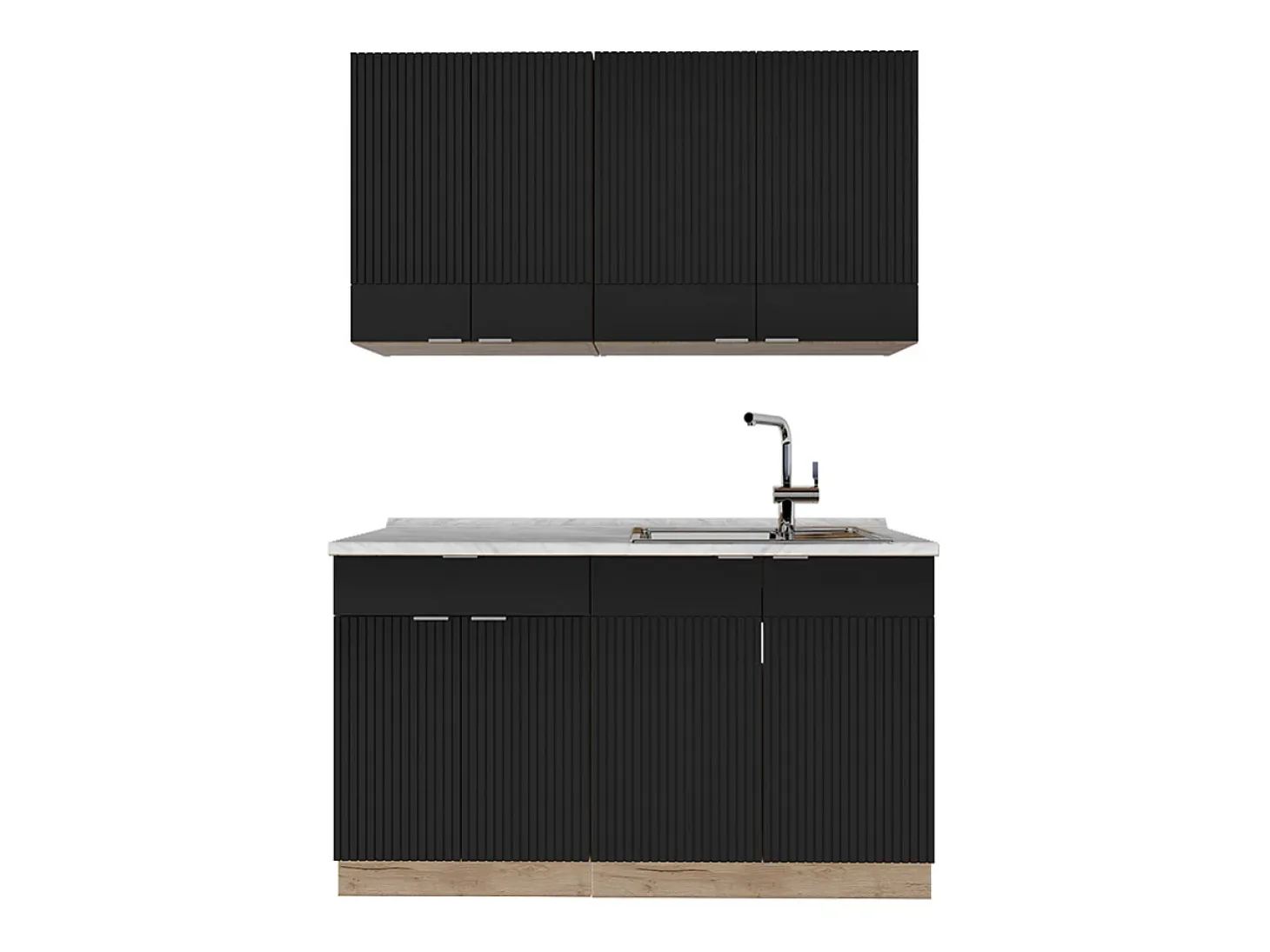 Cocina para solteros rayas negras/roble dorado 140x60x81.6 fame-line