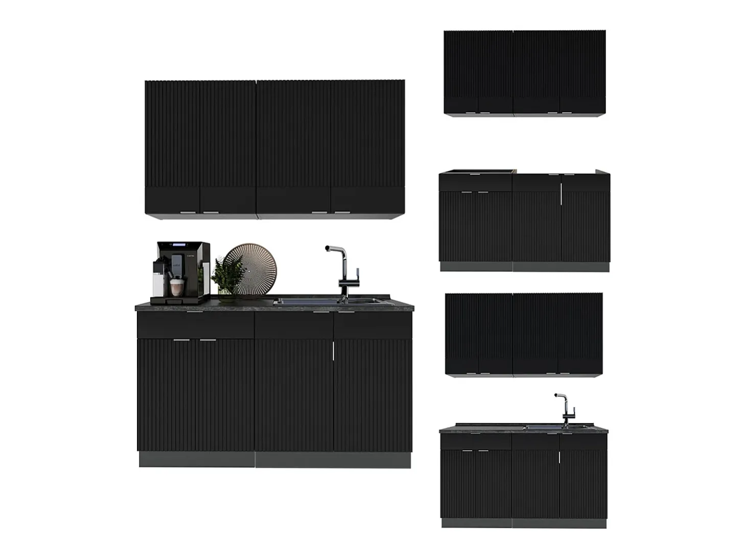 Cocina para solteros rayas negras/antracita 140x46x81.6 fame-line