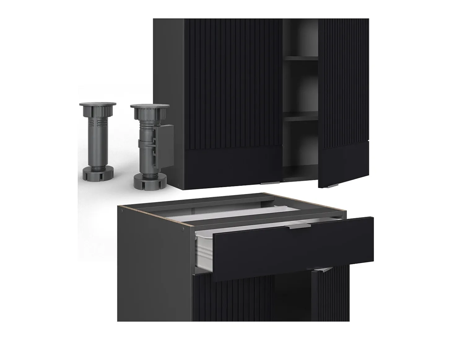 Cocina para solteros rayas negras/antracita 140x46x81.6 fame-line