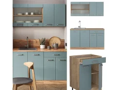 Cocina para solteros roble azul-gris-dorado 140x46x81.6 r-line