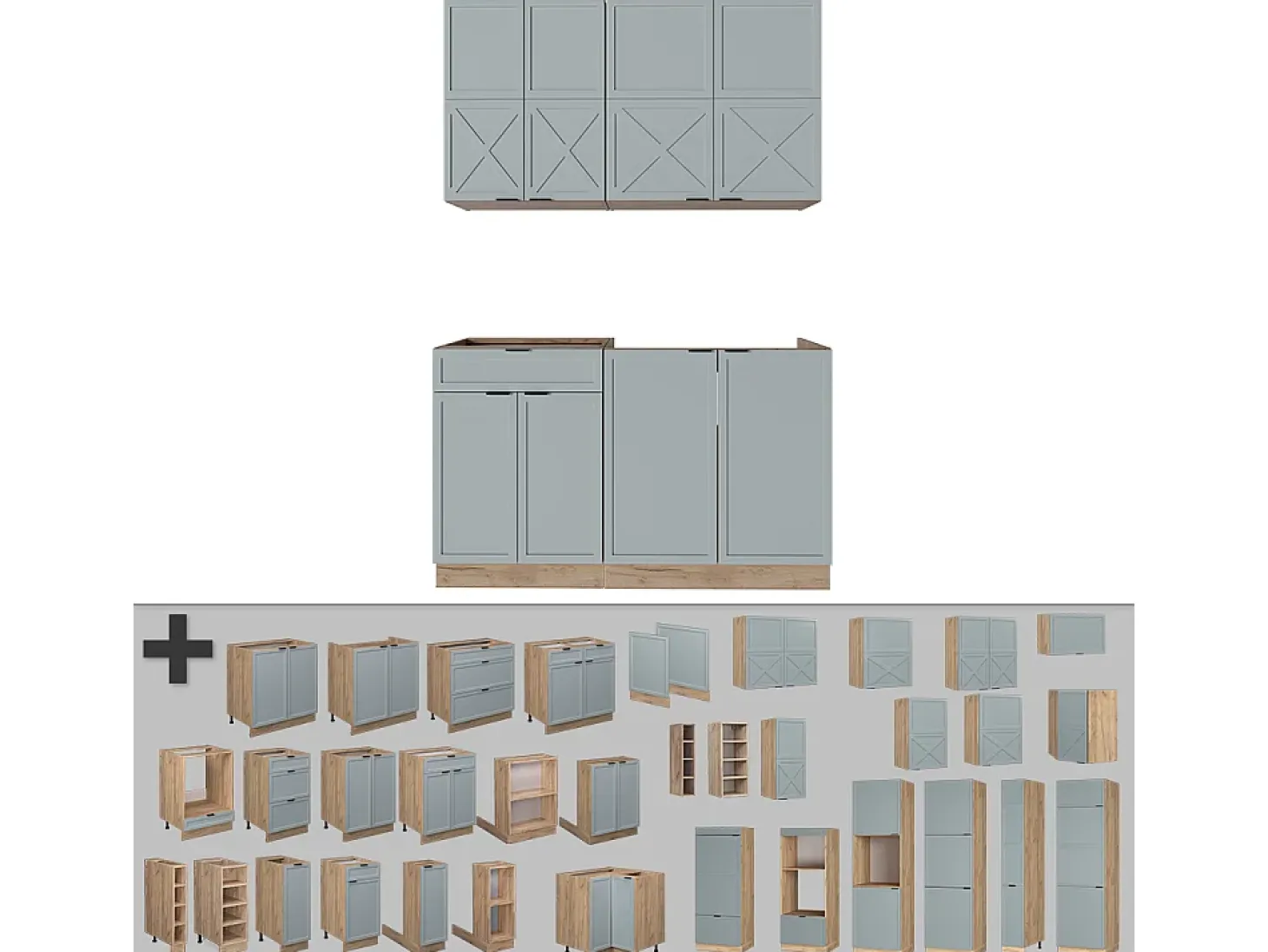 Cocina para solteros roble azul claro/gris dorado 140x46x81.6 fame-line