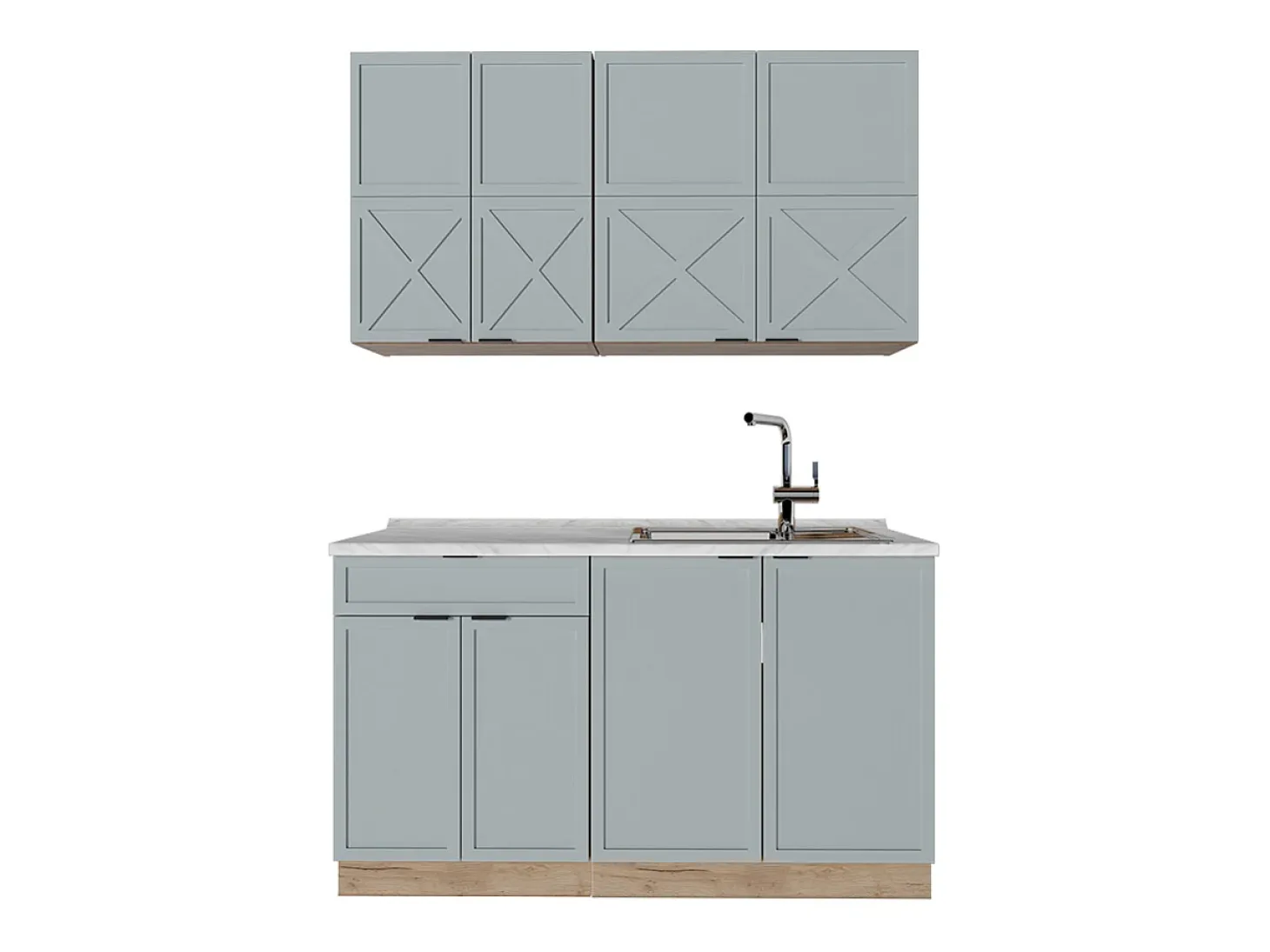 Cocina para solteros roble azul claro/gris dorado 140x46x81.6 fame-line