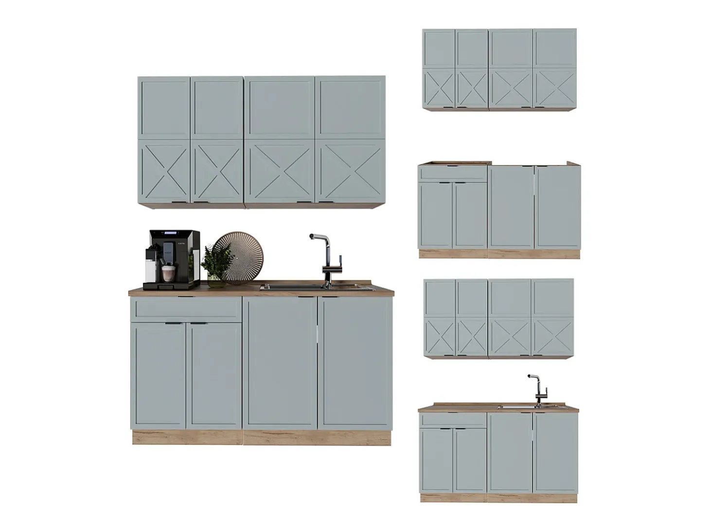 Cocina para solteros roble azul claro/gris dorado 140x46x81.6 fame-line