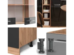Cocina para solteros roble negro/dorado de alto brillo 160x46x81.6 r-line