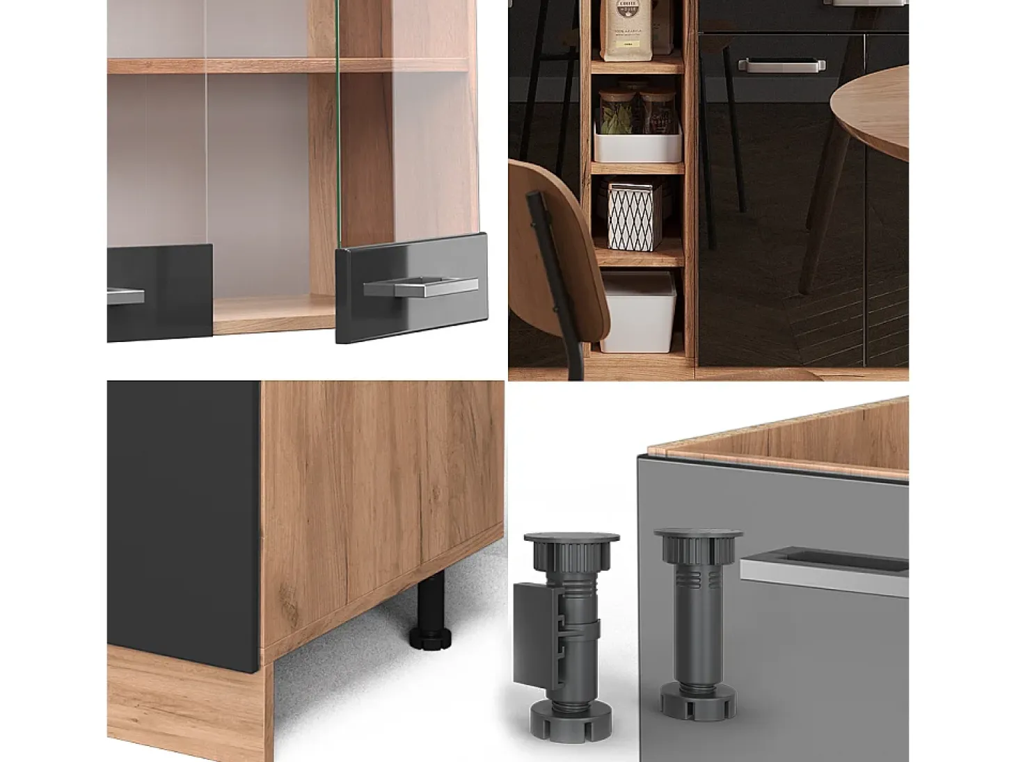 Cocina para solteros roble negro/dorado de alto brillo 160x46x81.6 r-line