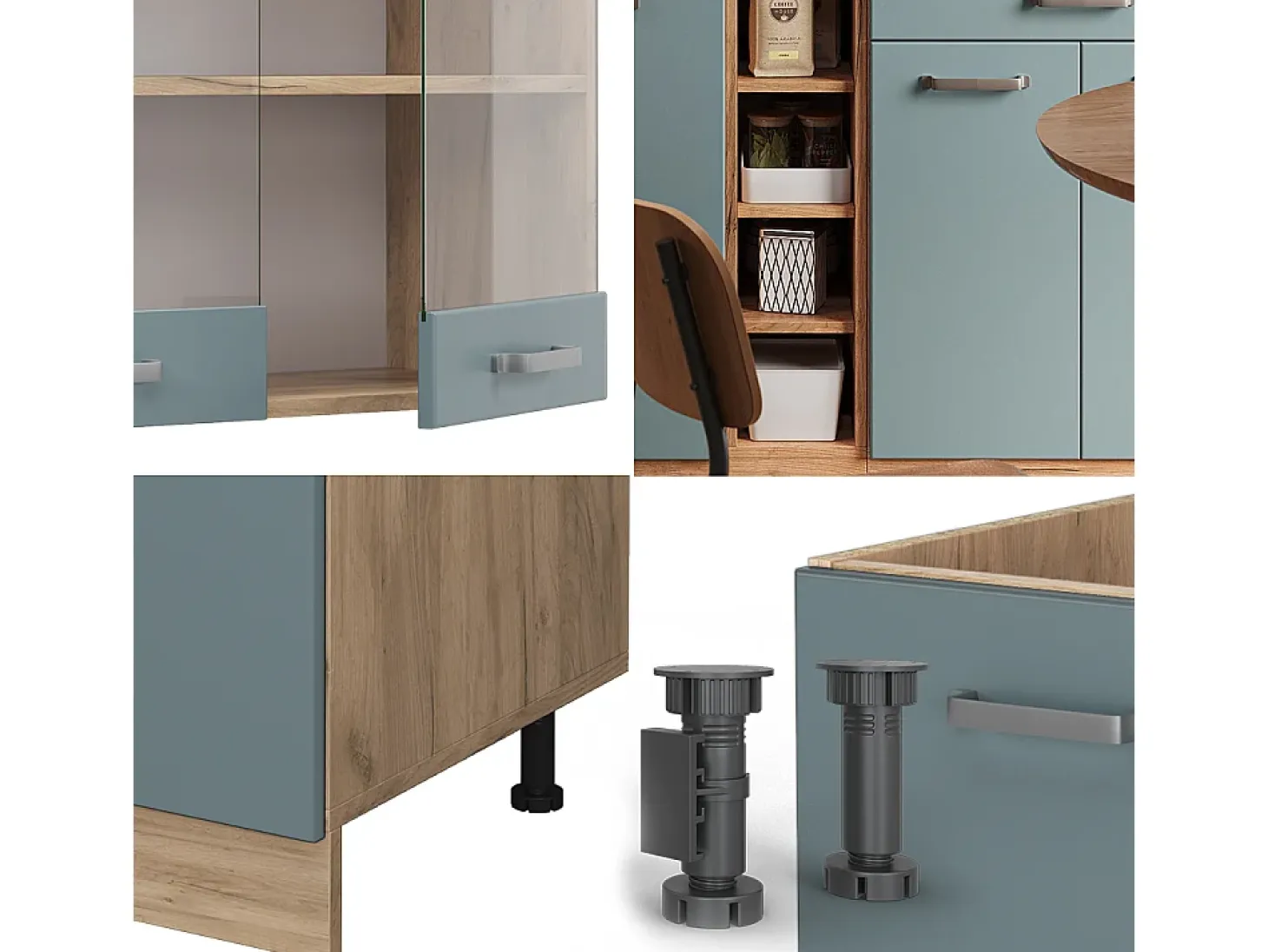 Cocina para solteros roble azul-gris-dorado 160x46x81.6 r-line