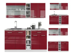 Cocina para solteros rojo brillo intenso/blanco 160x46x81.6 r-line