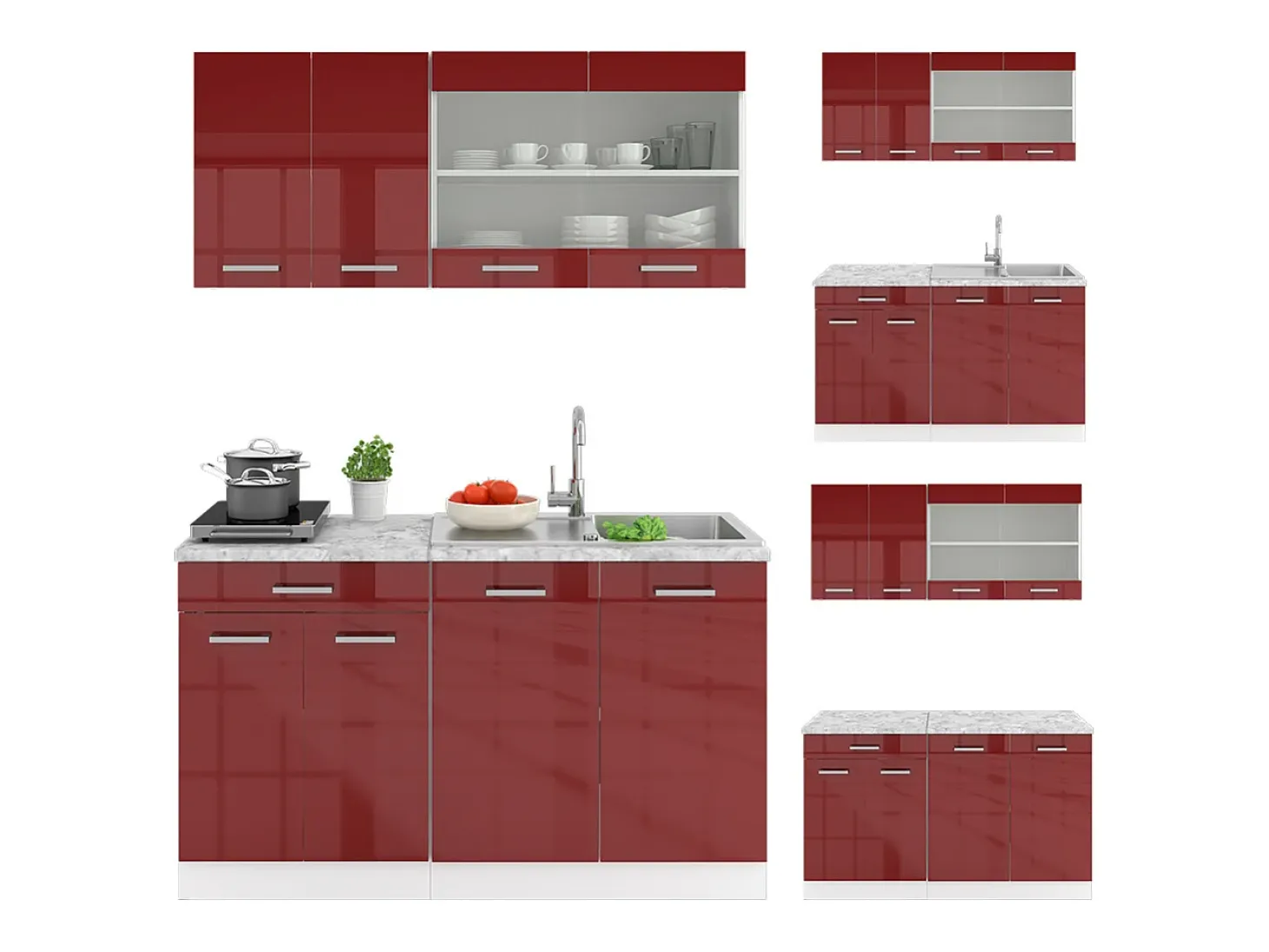 Cocina para solteros rojo brillo intenso/blanco 140x60x81.6 r-line