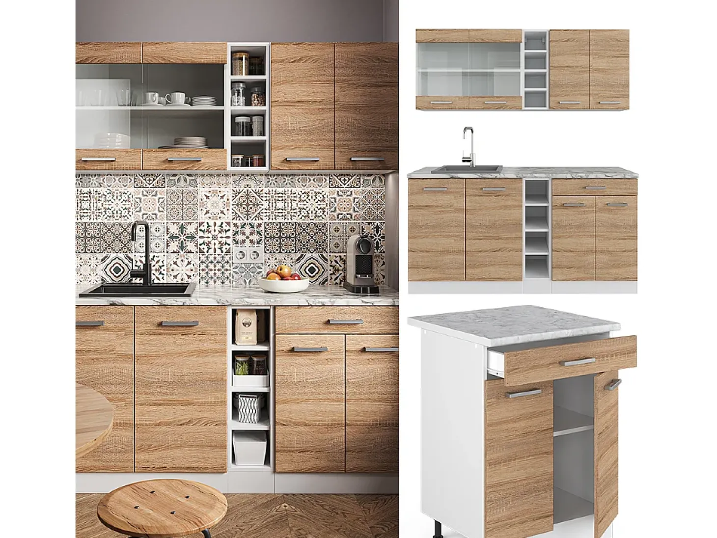 Cocina para solteros sonoma/blanco 160x46x81.6 r-line