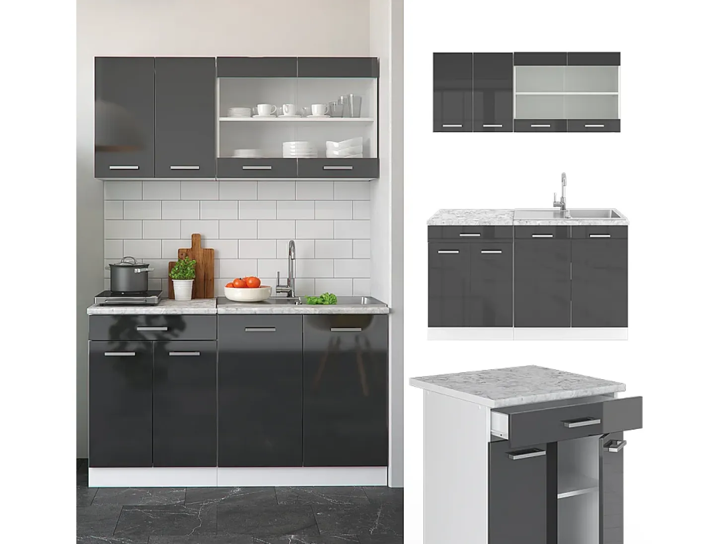 Cocina versátil antracita brillo intenso/blanco 140x60x81.6 r-line