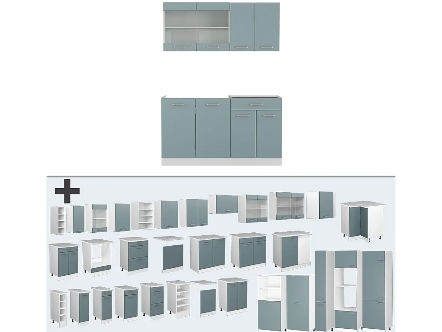 Cocina versátil azul-gris-blanco 140x60x81.6 r-line