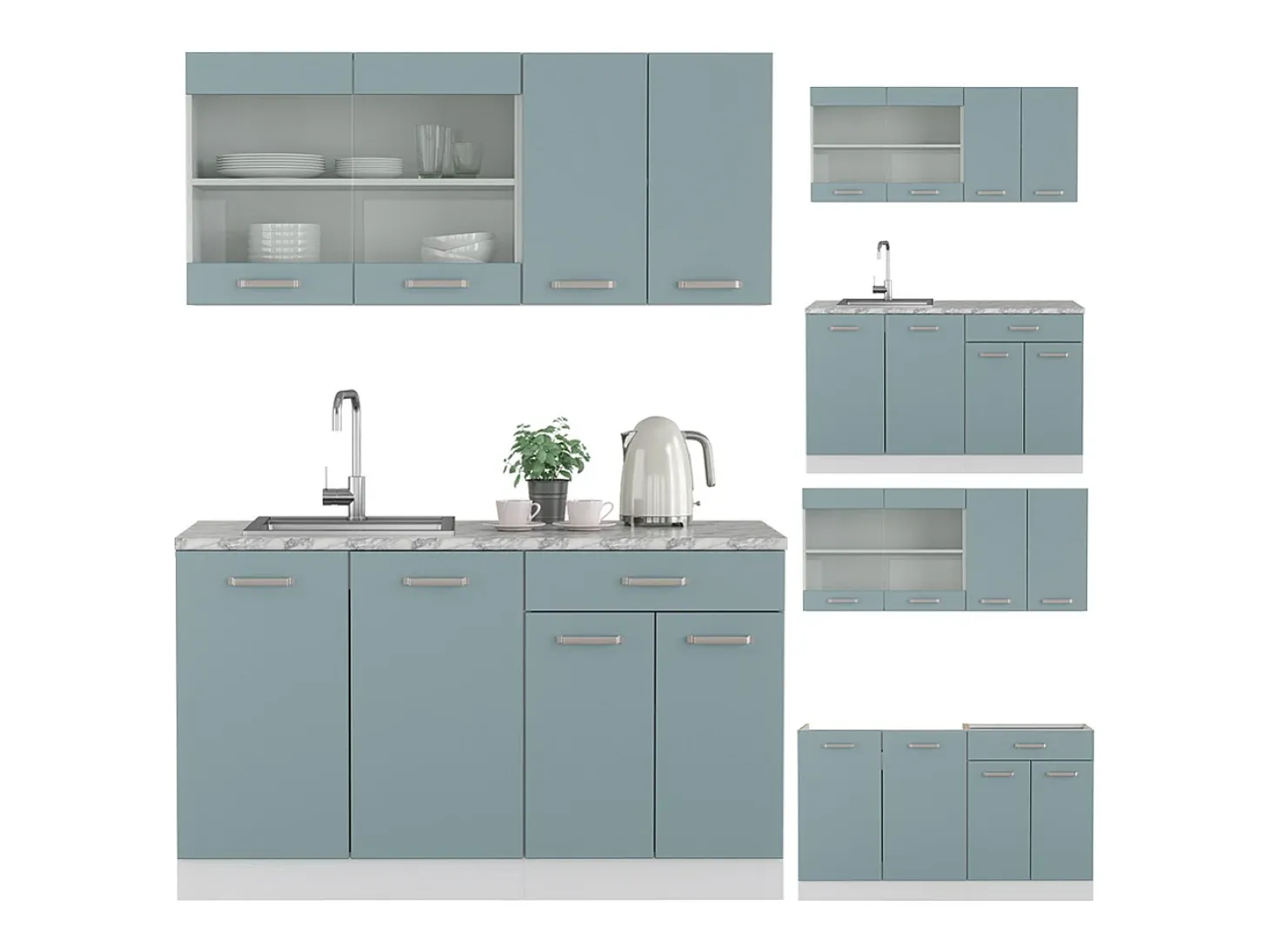 Cocina versátil azul-gris-blanco 140x60x81.6 r-line