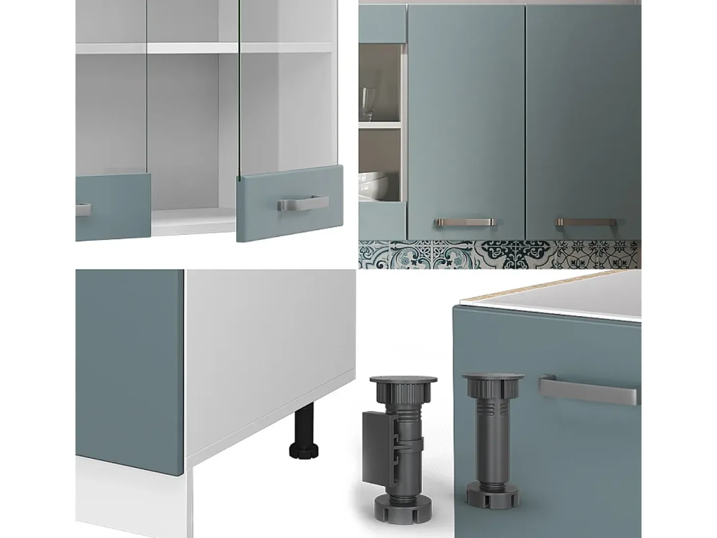 Cocina versátil azul-gris-blanco 140x60x81.6 r-line