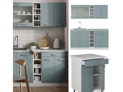 Cocina versátil azul-gris-blanco 160x60x81.6 r-line