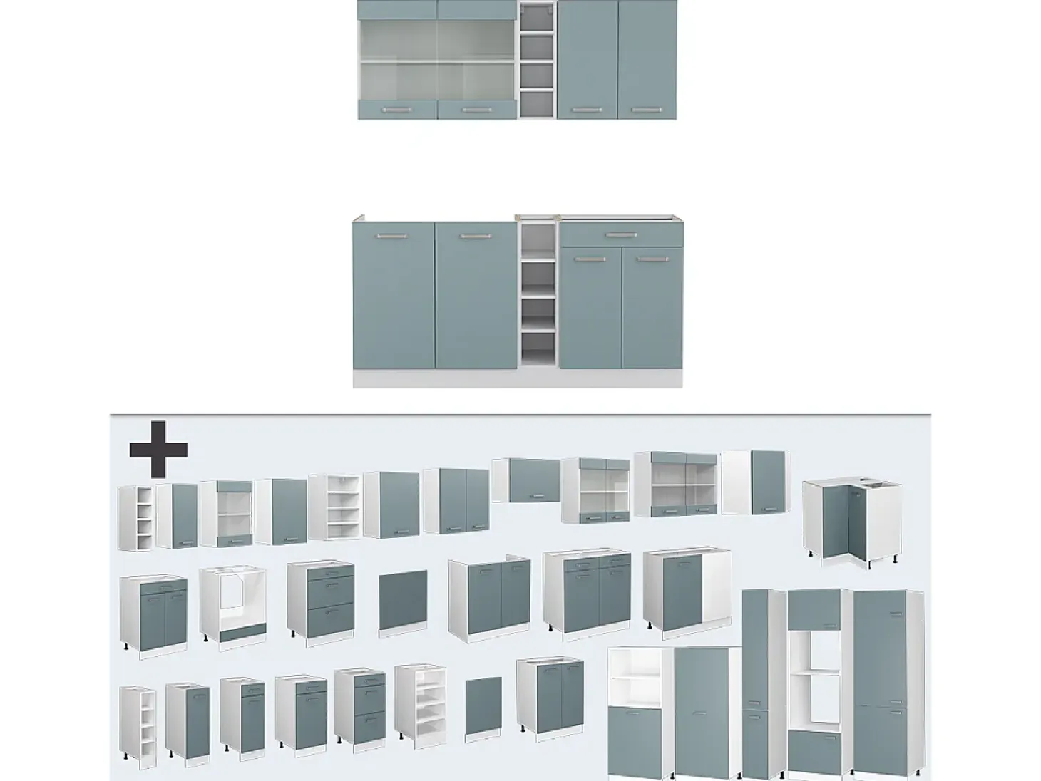 Cocina versátil azul-gris-blanco 160x60x81.6 r-line