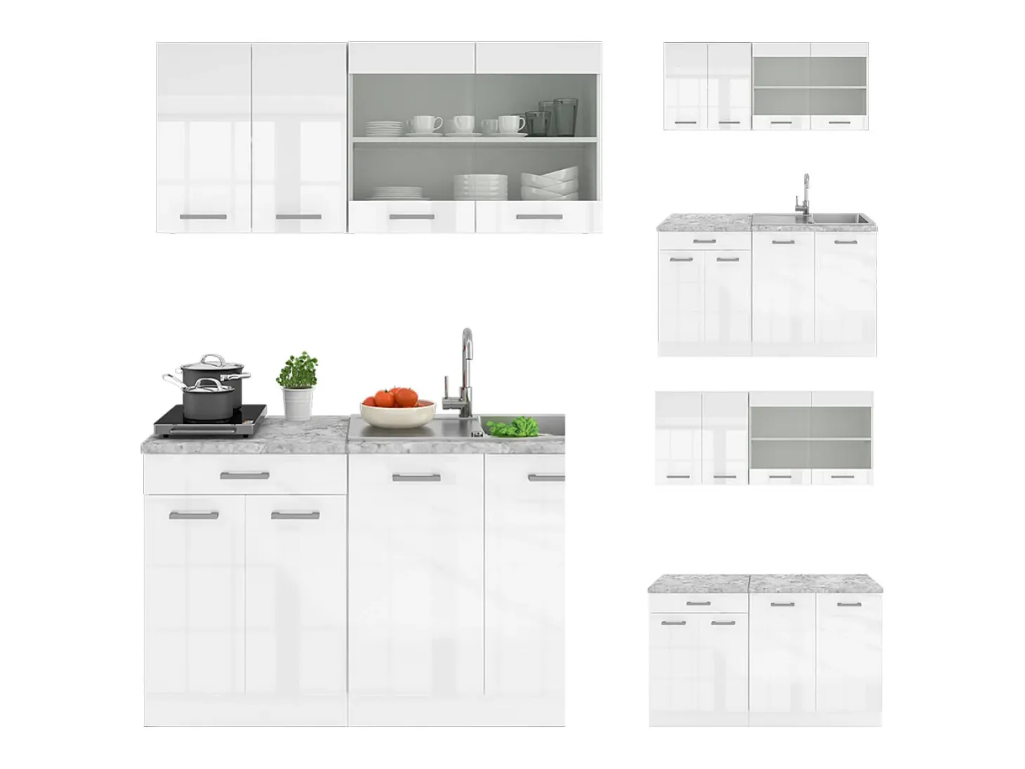 Cocina versátil blanco alto brillo/blanco 140x60x81.6 r-line