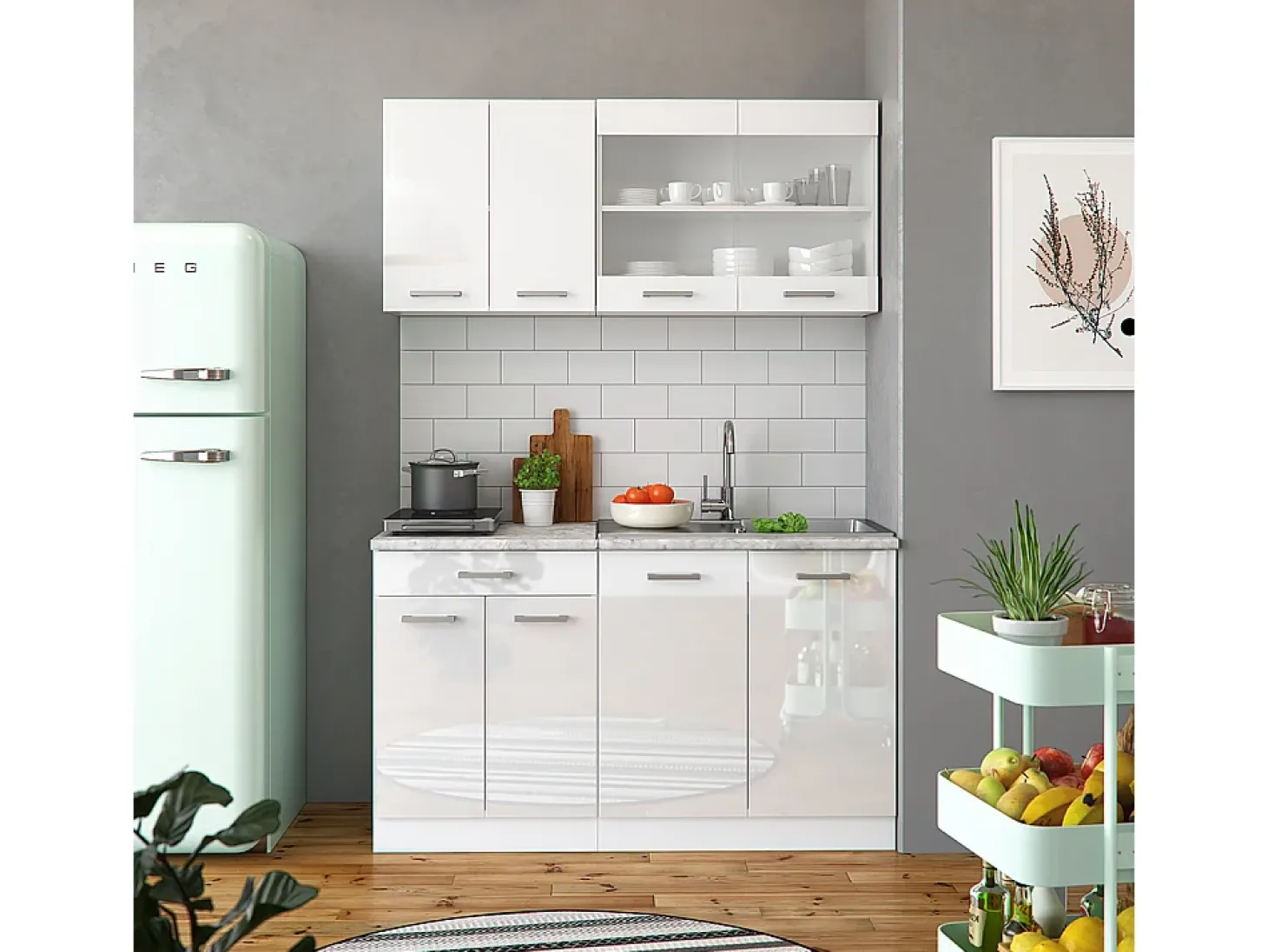 Cocina versátil blanco alto brillo/blanco 140x60x81.6 r-line