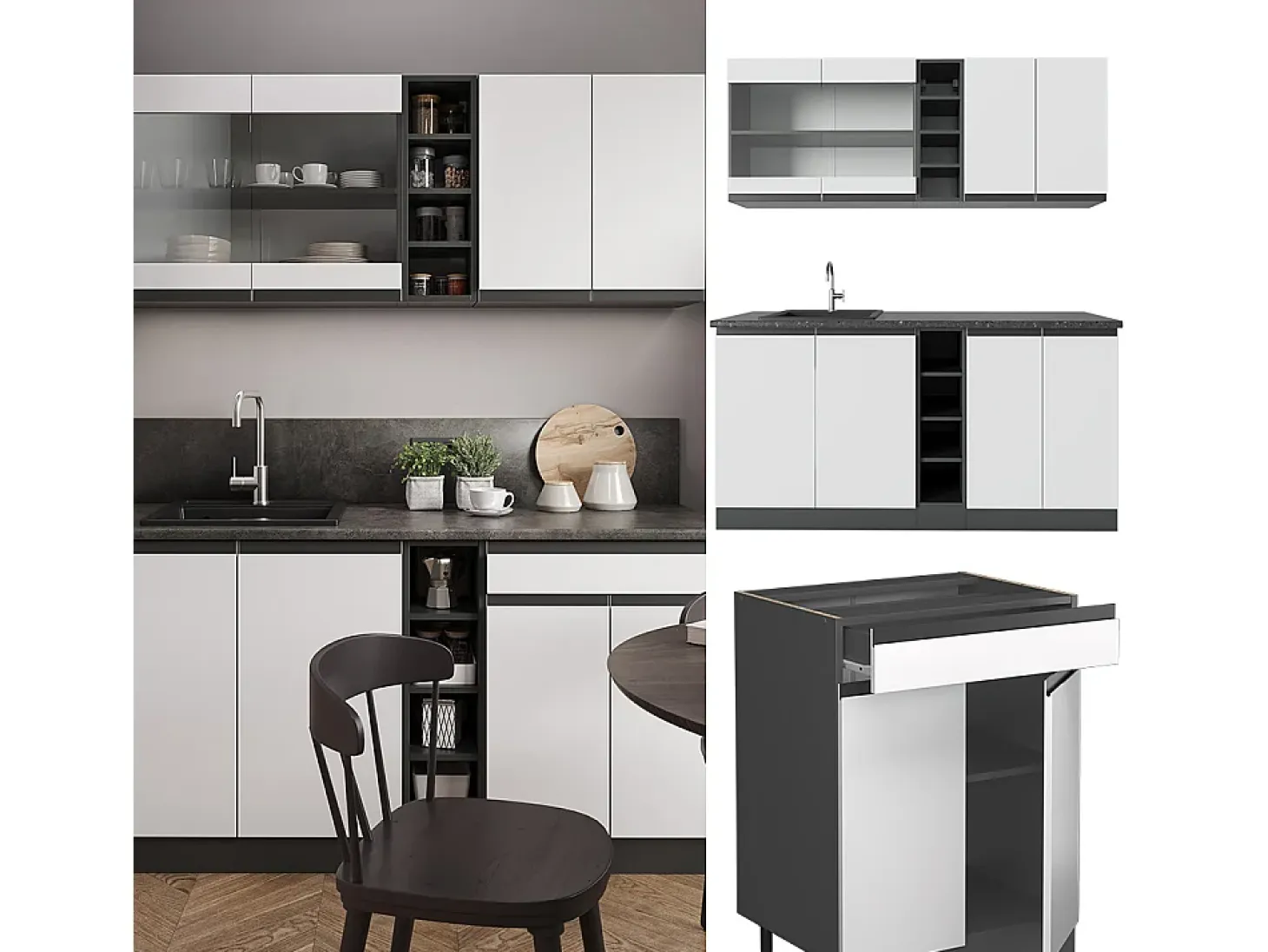 Cocina versátil blanco/antracita 160x60x81.6 r-line