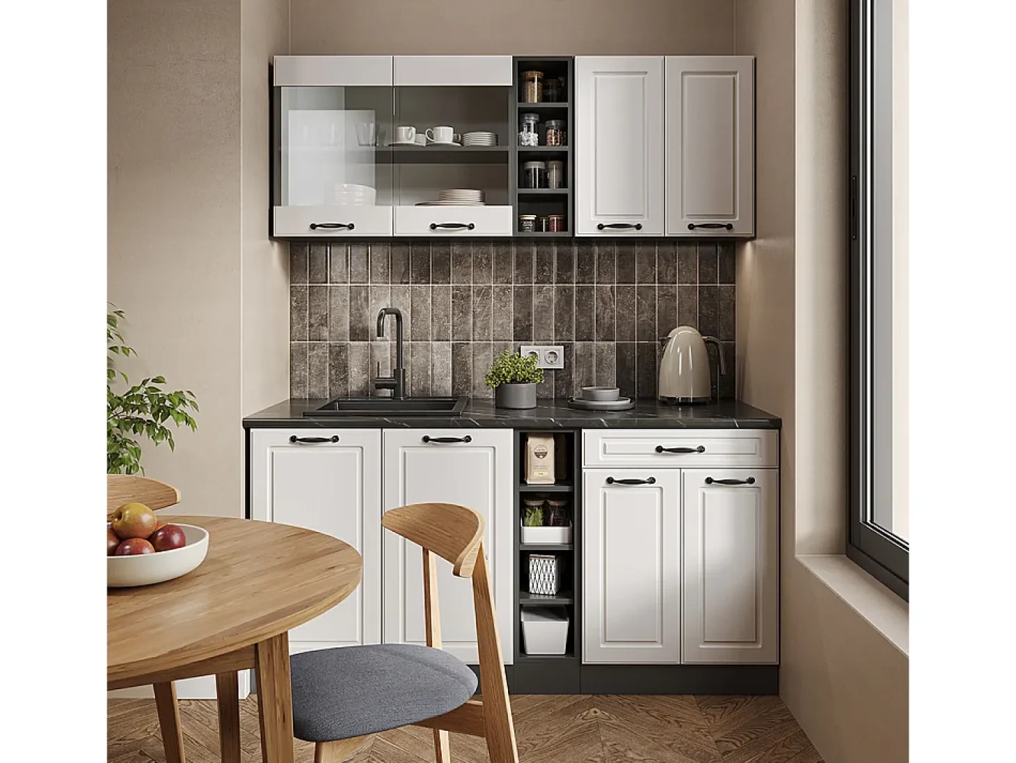 Cocina versátil casa de campo blanca/antracita 160x60x81.6 r-line