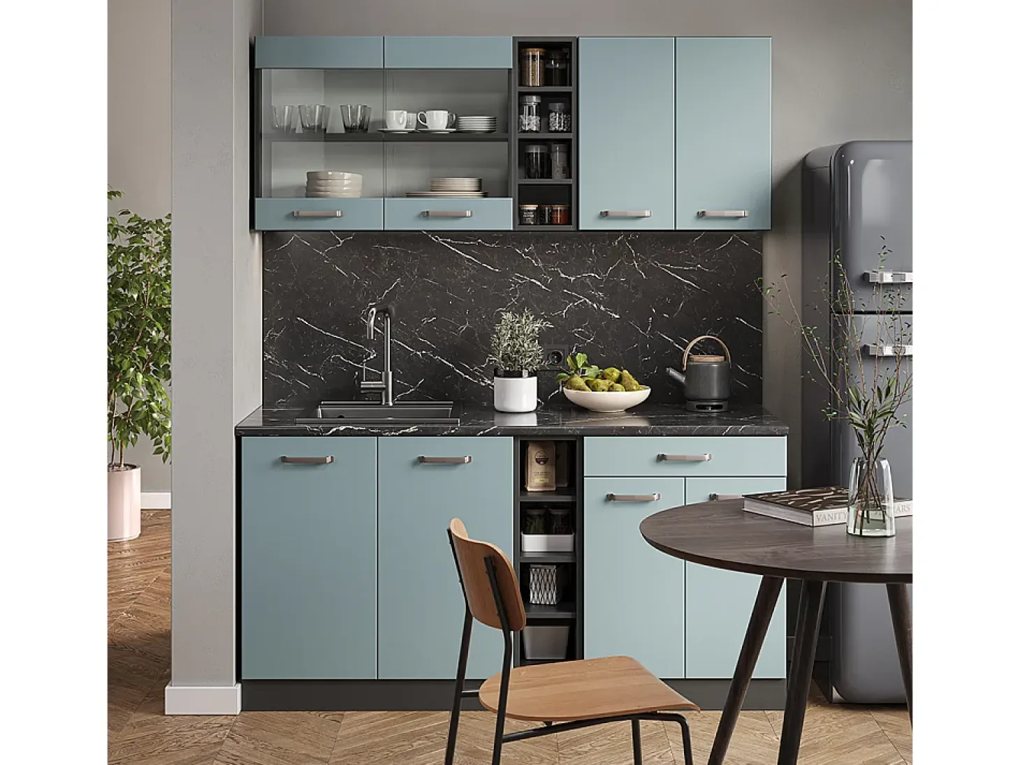 Cocina versátil gris azulado/antracita 160x60x81.6 r-line